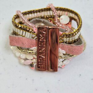 Hipanema Layered Beaded Gold Tone Fur Shell Magnetic Rose Gold Boho Stacked